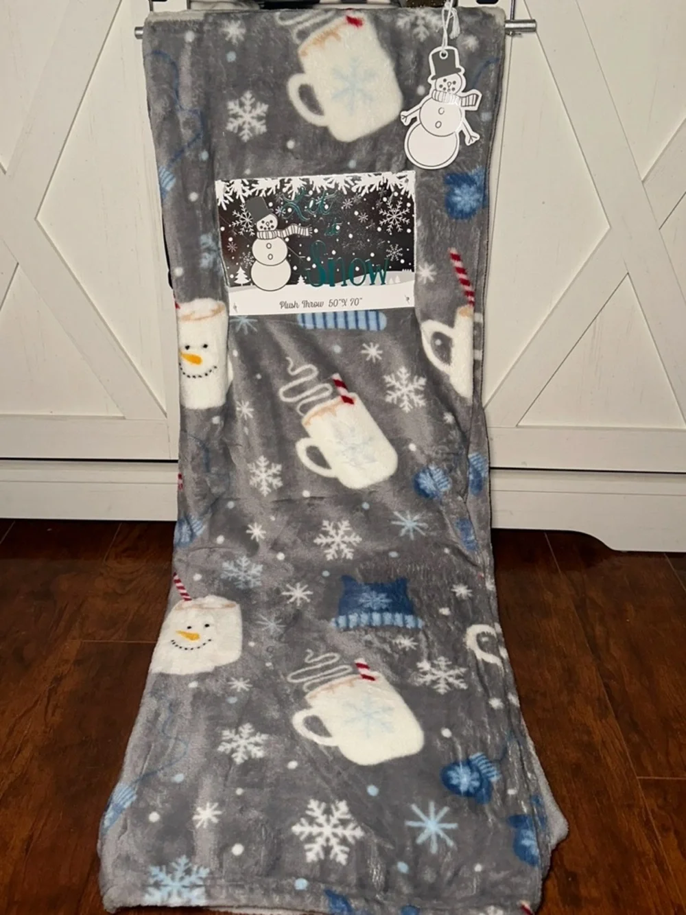 Let It Snow Cozy Snowman & Hot Cocoa Plush Throw Blanket